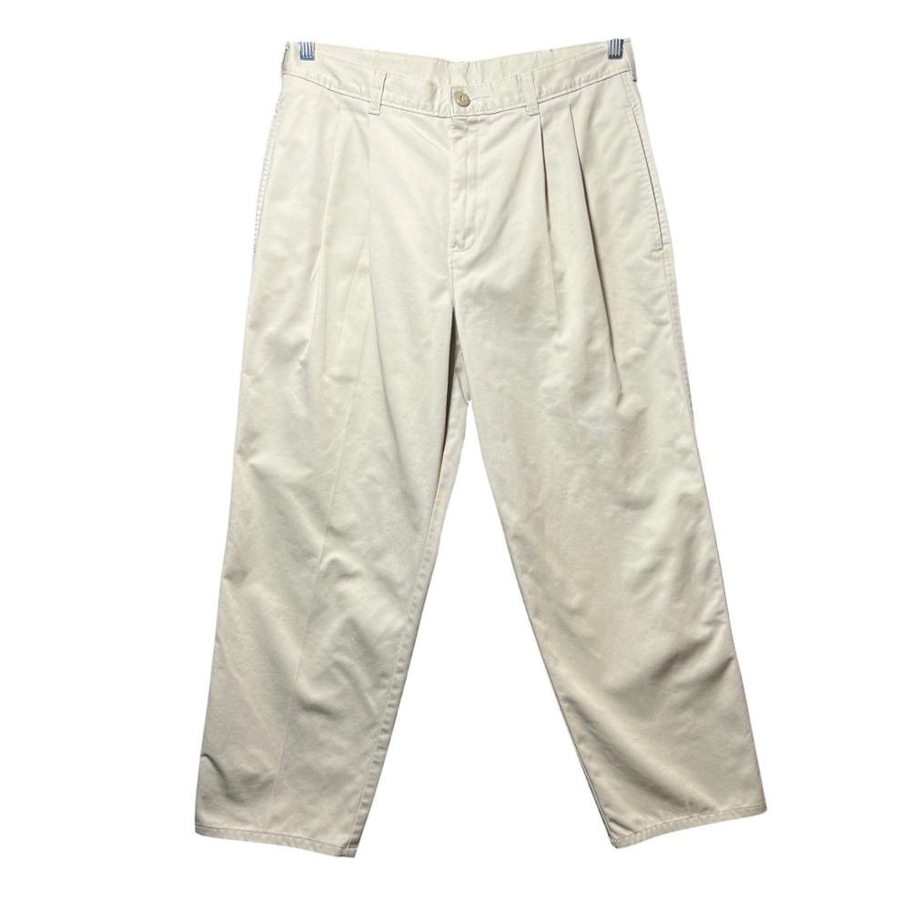 Duxbak Mens Khaki Pleated Chino Pants Tan Cotton Twill Relaxed Fit Trousers 34‎